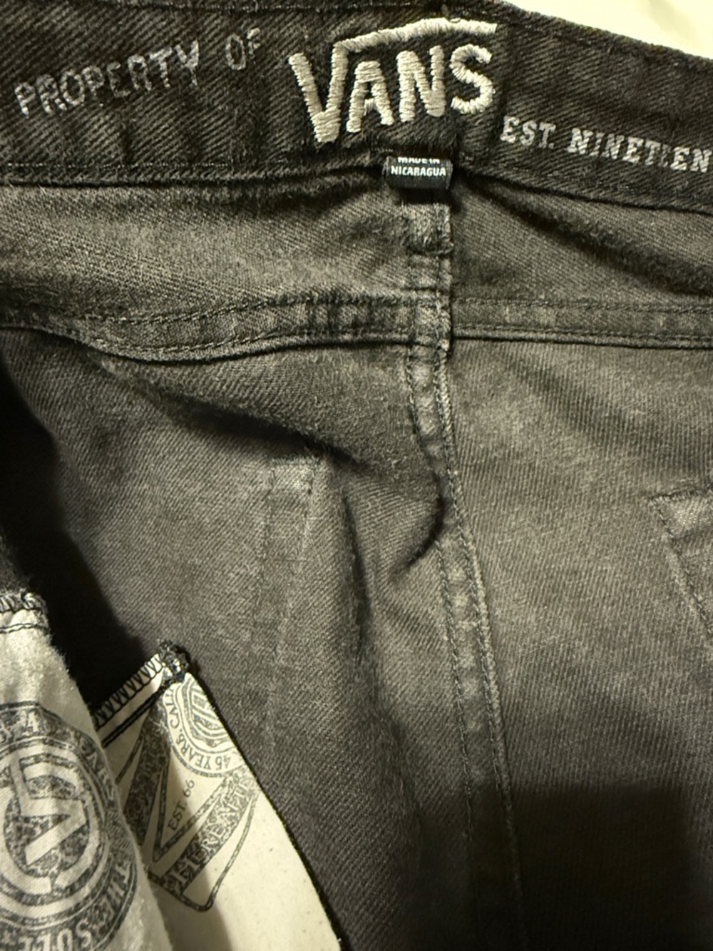 Vans Black Washed Denim Pants with Embroidered Waist Logo - Picture 2 of 2